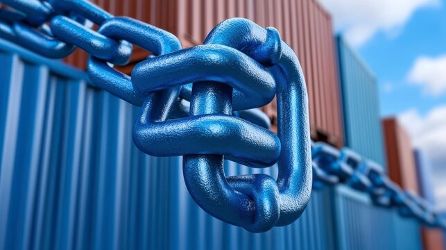 Chain connected to container representing blockchain in supply chain management in china