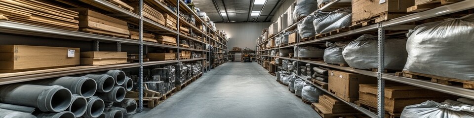 Industrial storage space with many shelves and boxes