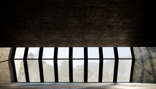 Modern architectural window with concrete ceiling in empty room