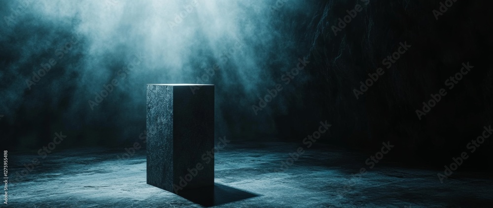 Aufkleber a towering dark monolith stands in solitude, surrounded by a misty atmosphere. soft beams of light h