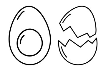 Outline Half boiled egg and yolk and Cracked eggshell Linear Icon Sticker logo idea Minimalism Set 2