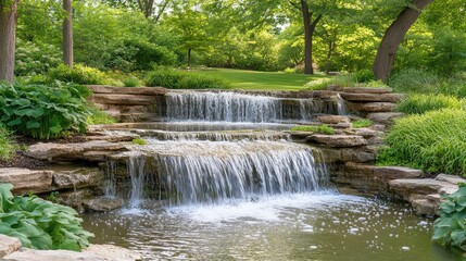 A cascading waterfall in a lush green forest, symbolizing the theme of nature and purity.