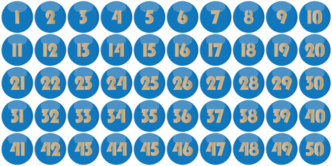 Chart numbers 1 to 50, blue circle egek glosi glok soft