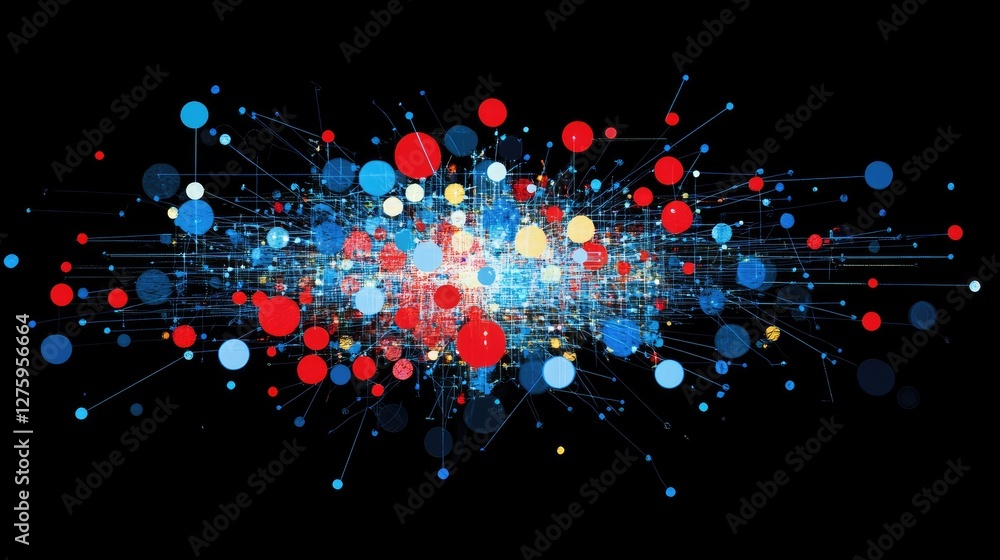 Poster a conceptual scatter plot with points shaped like tiny digital nodes, interconnected in an abstract 