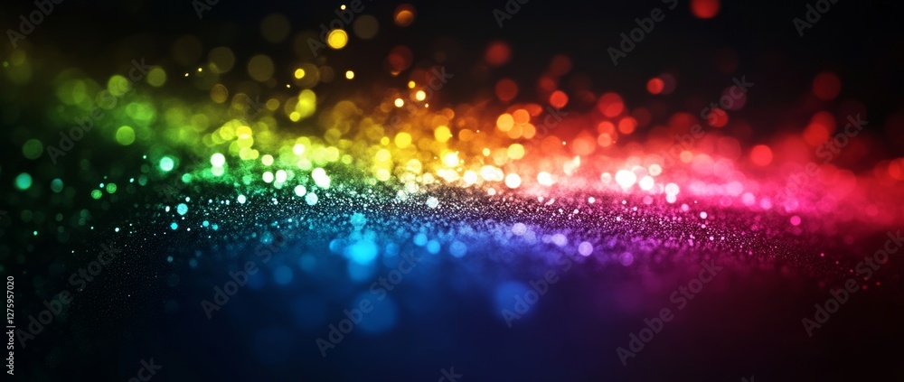 Poster reflections of vibrant colors shimmer on a textured surface, creating an enchanting atmosphere that 