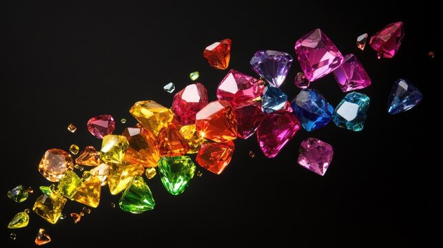 A creative scatter plot made of colored gemstones on a sleek black background.