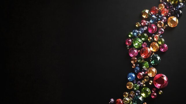 A creative scatter plot made of colored gemstones on a sleek black background.