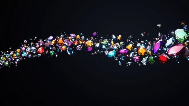A creative scatter plot made of colored gemstones on a sleek black background.