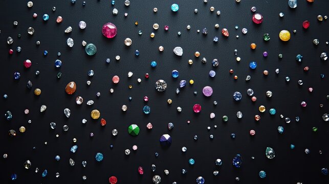 A creative scatter plot made of colored gemstones on a sleek black background.