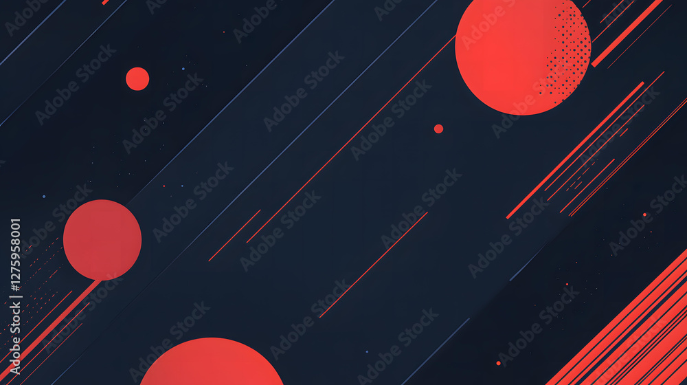 Poster abstract dark background with red circles and diagonal lines modern geometric design minimalist art 