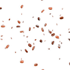 Flying coffee beans overlay 3d render
