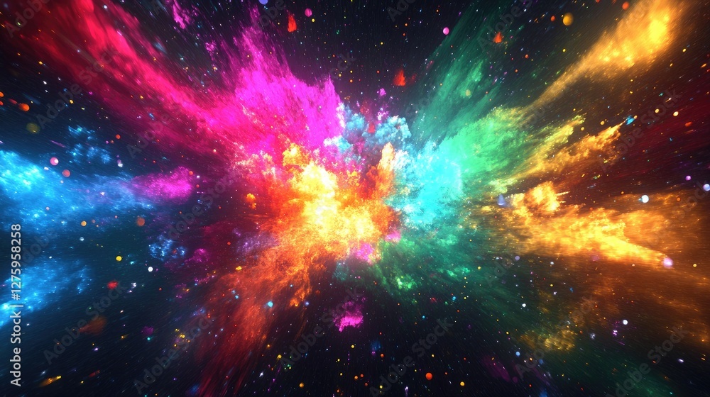 Aufkleber a dynamic explosion of light and color in a dark space, representing the theme of power and energy.