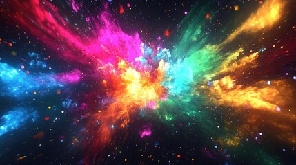 Naklejka premium A dynamic explosion of light and color in a dark space, representing the theme of power and energy.
