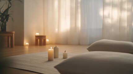 Video generation for a person practicing meditation in a peaceful room. Featuring mindfulness and inner peace