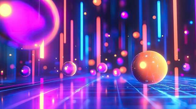 A futuristic data analysis scatter plot with smooth, glowing orbs moving dynamically in a D space.