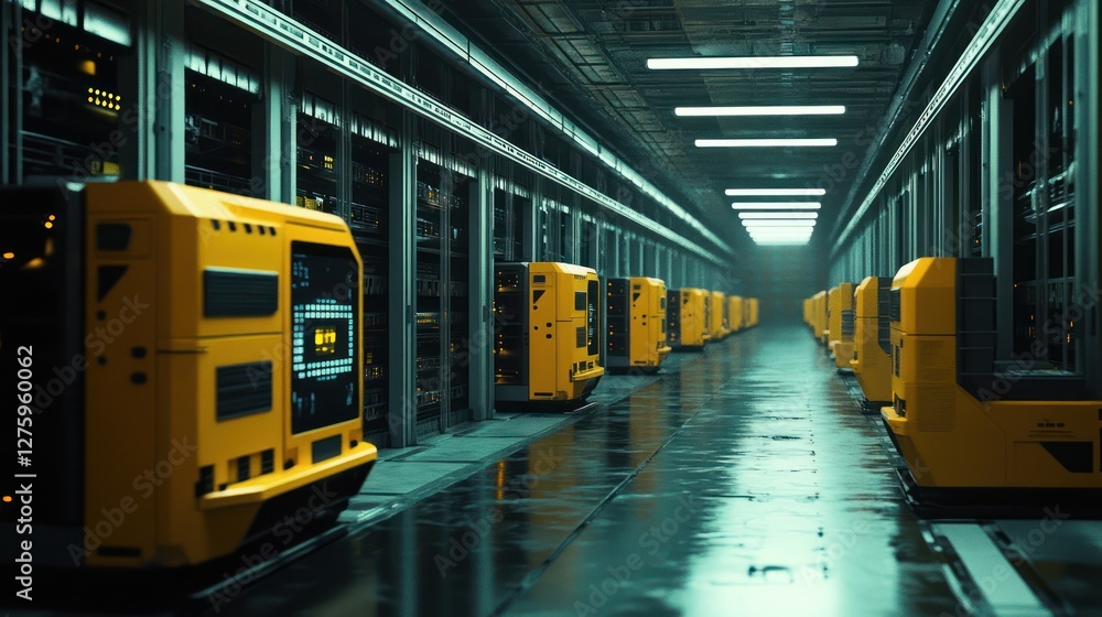 Poster futuristic server room: a glimpse into advanced data centers