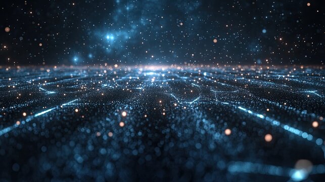 A futuristic scatter plot with points appearing as small glowing stars in a deep blue galaxy-like background.