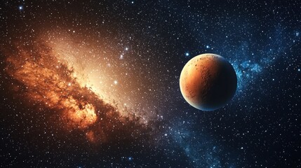 Obraz premium Majestic Mars: A Cosmic Ballet of Nebula and Planet