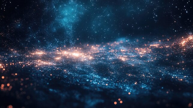 A futuristic scatter plot with points appearing as small glowing stars in a deep blue galaxy-like background.