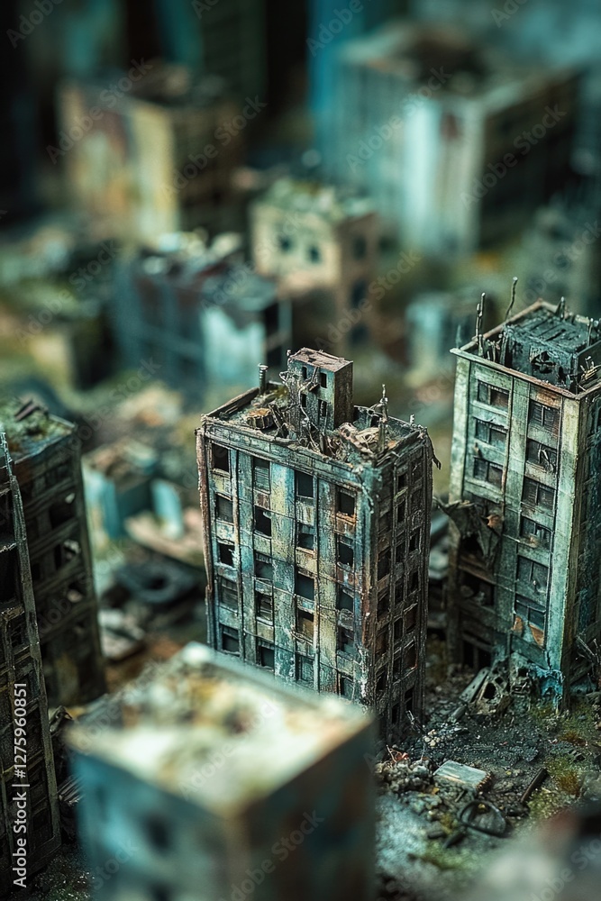 Poster a small scale model of a bustling city with numerous buildings and structures