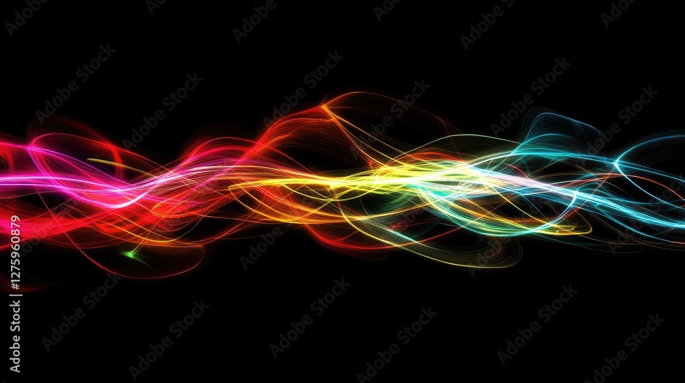 Poster a glowing abstract background featuring colorful light trails in motion, evoking a sense of speed an