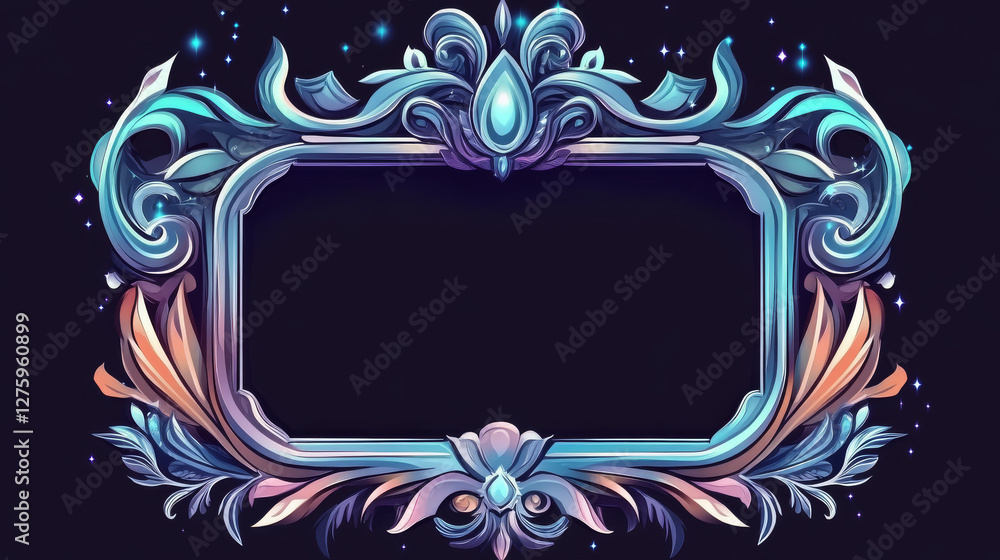 Aufkleber medieval ui game frame metal border for button. fancy vintage ornament for rpg app in royal style. i