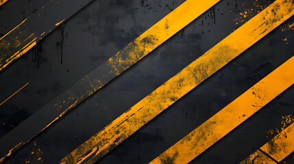 Abstract grunge background with diagonal black and yellow stripes textured wall industrial design