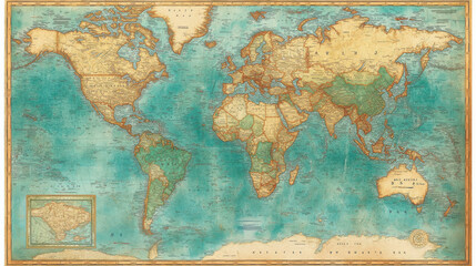 Obraz premium Vintage world map in watercolor with intricate details