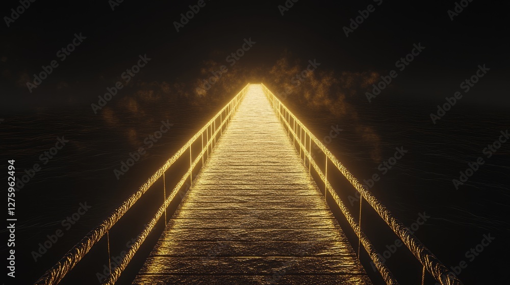Poster a golden bridge stretching across a dark void, symbolizing connection and progress.
