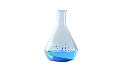 Chemistry Laboratory Flask with Blue Liquid Bubbles PNG isolated Transparent White Background Photo...