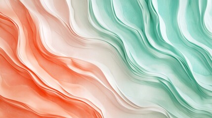 Obraz premium Abstract Pastel Wave Swirls: A Dreamy Teal and Coral Design