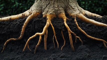 Fototapeta premium Close-up view of a tree's exposed roots