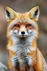 Obraz premium Close-up shot of a red fox sitting on a rock, natural habitat