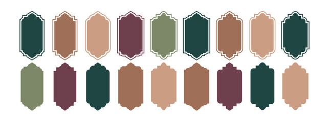 Shape Islamic door and window silhouette Arabic arch. Collection of patterns in oriental style. Frames in Arabian Muslim design for Ramadan Kareem. Vector Design.