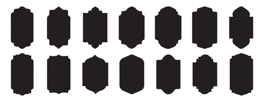 Collection of oriental style Islamic arches and windows. Islamic shape architecture elements. Ramadan. Mosque gate shape. Vector illustration