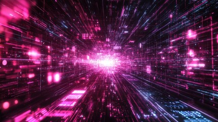 Fototapeta premium A high-tech, space-themed data grid with a floating glowing X-axis spanning the composition.