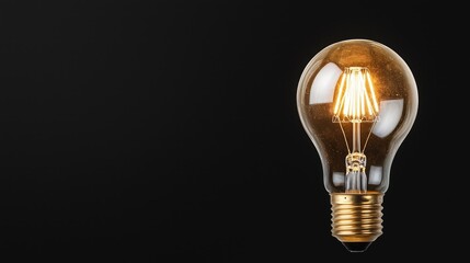 Vintage Edison style LED lightbulb on black background. Possible use Stock photo for design inspiration, education, or illumination concepts