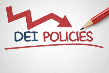 Decline in dei policies depicted with red arrow and pencil on white background