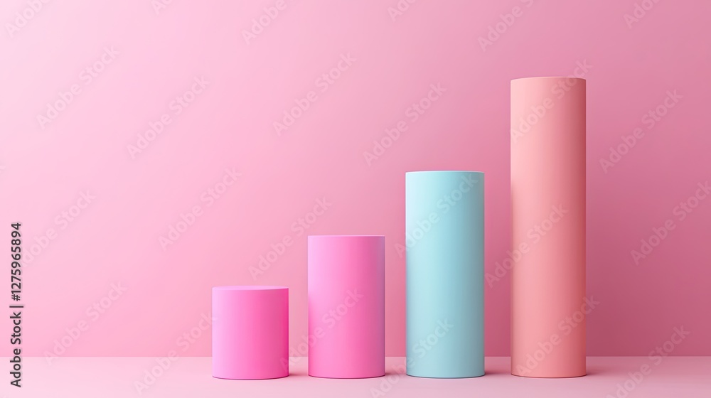 Aufkleber a minimal d bar chart with smooth gradient bars, set against a soft pastel background.
