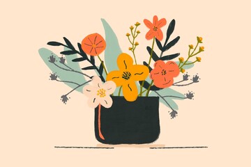 Summer floral illustration with pastel background