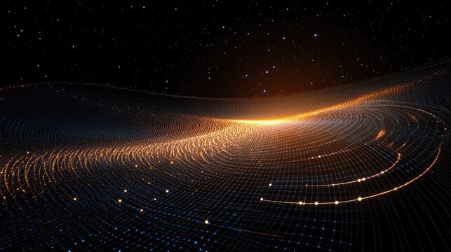 A scatter plot with data points appearing as tiny lights in a deep-space setting, representing cosmic analytics.