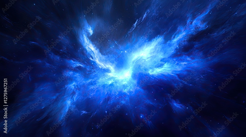 Poster a shimmering electric blue light effect creating depth and movement in a sci-fi setting.