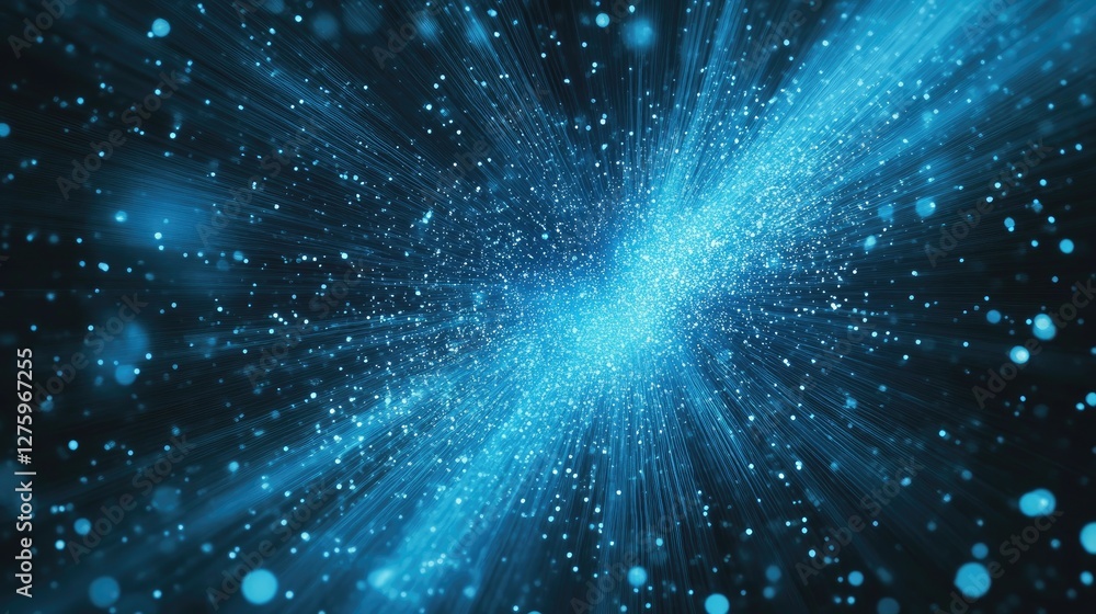 Aufkleber a shimmering electric blue light effect creating depth and movement in a sci-fi setting.