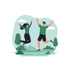 People Jumping with Excitement in Park Illustration, Celebrating Fun
