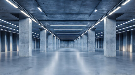 Fototapeta premium Empty modern concrete garage interior, spacious, futuristic