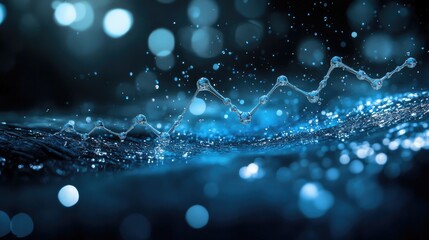 Fototapeta premium A surreal visualization of an upward-trending graph made of water droplets, symbolizing liquidity.
