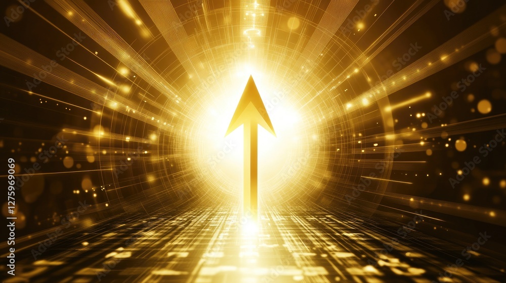 Poster a tunnel of light with an ascending arrow in the center, symbolizing rapid expansion.