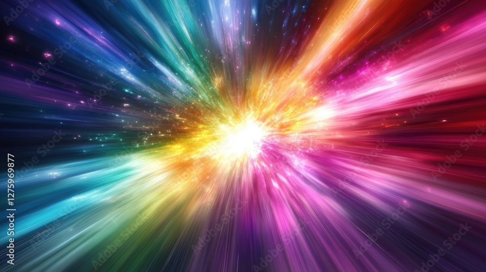 Poster an explosion of colors in an abstract design, with sharp angles and high contrast, creating an inten