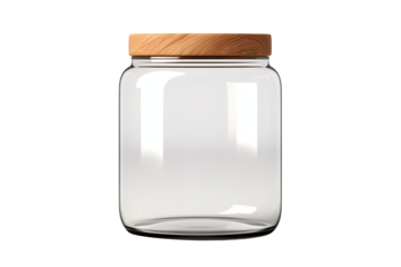3D rendering of a glass jar with a wooden lid isolated on a transparent background