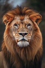 Fototapeta premium A close-up view of a lion's face with a blurred background